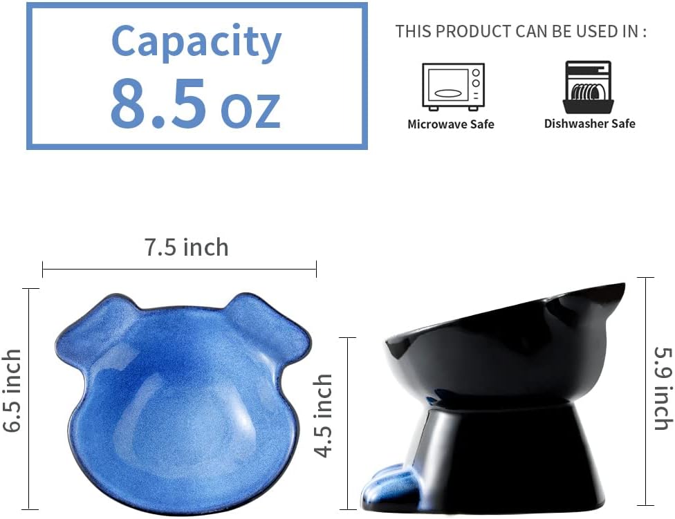 Nihow Elevated Ceramic Dog Bowls: 6.5 Inch Raised Dog Bowl for Food - 8.5 OZ (1 Bowl) / Blue & Black - image 2