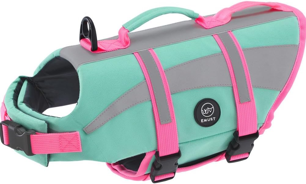 EMUST Dog Life Jacket, High Visibility Dog Life Vests with 2 Rescue Handles – Essentials for Dogs - XL / NewTurquoise