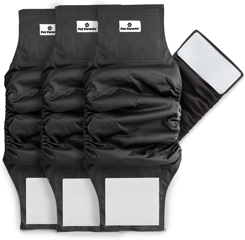 Pet Parents Washable Belly Bands for Male Dogs + Extendrs of Durable - Large (20-25") / Black