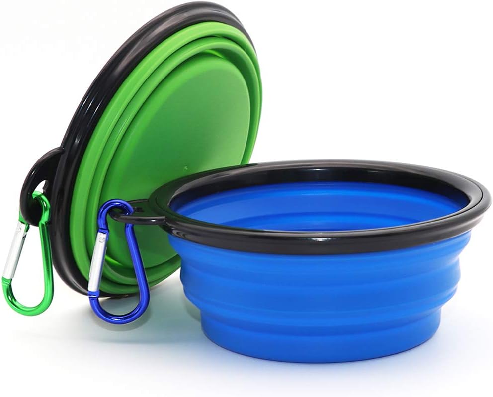2-Pack Extra Large Size Collapsible Dog Bowl - Regular / Blue and Green