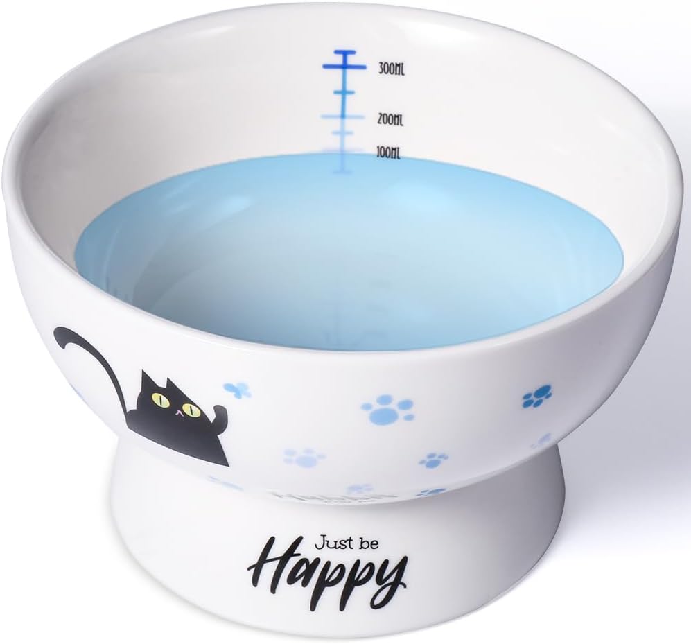 Raised Cat Food Bowl Ceramic 15° Tilted Cat Food Bowls Protect Cat's - Blue-Water Bowl / 1