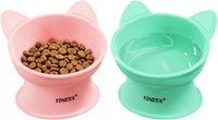YINEYA 2 Pack Cat Food Bowls Elevated Design for Neck Comfort - Pink&Green