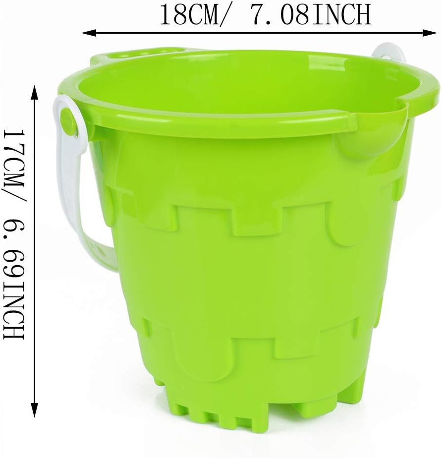 Anzmtosn castle sand buckets 3 pack, 7 inch green and blue beach pails with handles - view 18