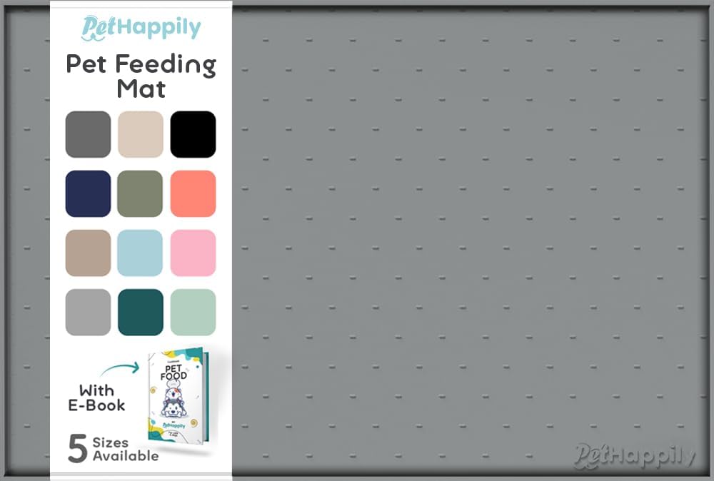 Dog Food Mat - Raised Edges Dogs Mat for Food and Water Prevent Spill, Waterproof Cat Food Mats - 18.5"L x 11.5"W / Gray