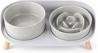 Elevated Slow Feeder Dog Bowls with Splash Proof Stand - Medium / Grey