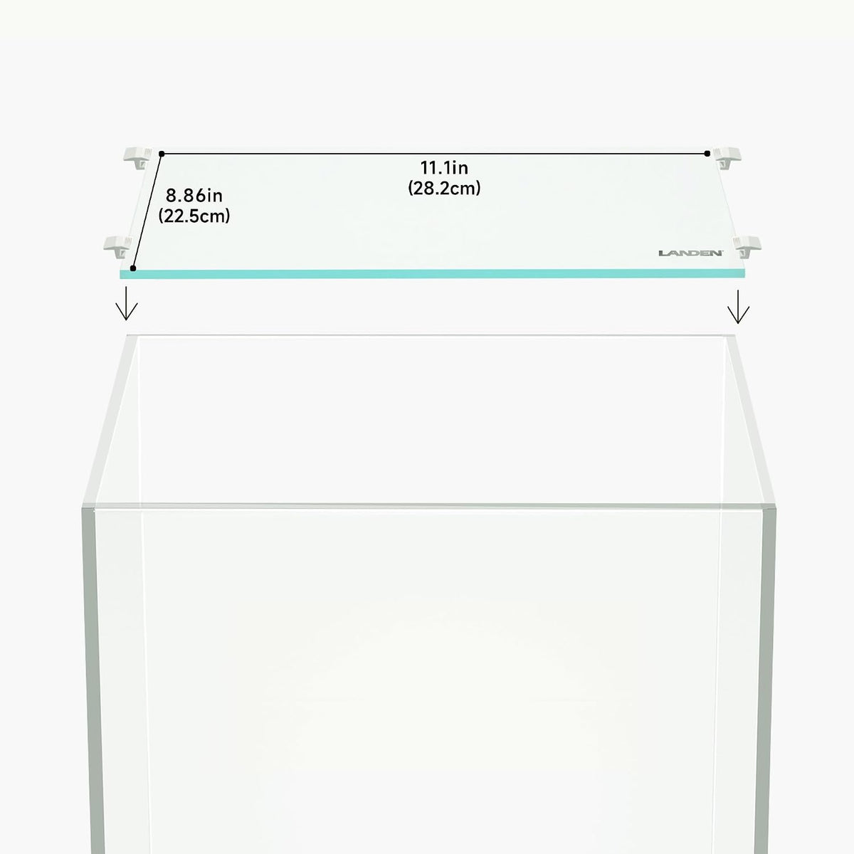 LANDEN Glass Aquarium Lid with Clips for 30x30cm 6.6 Gallon Rimless - Glass Lid / 282x225mm (1 pc)