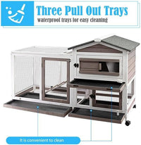 Rabbit Hutch Indoor Outdoor Two Story Bunny Hutch with Wheels Guinea Pig Cage with Removable No Leaking Tray Wooden Pet House