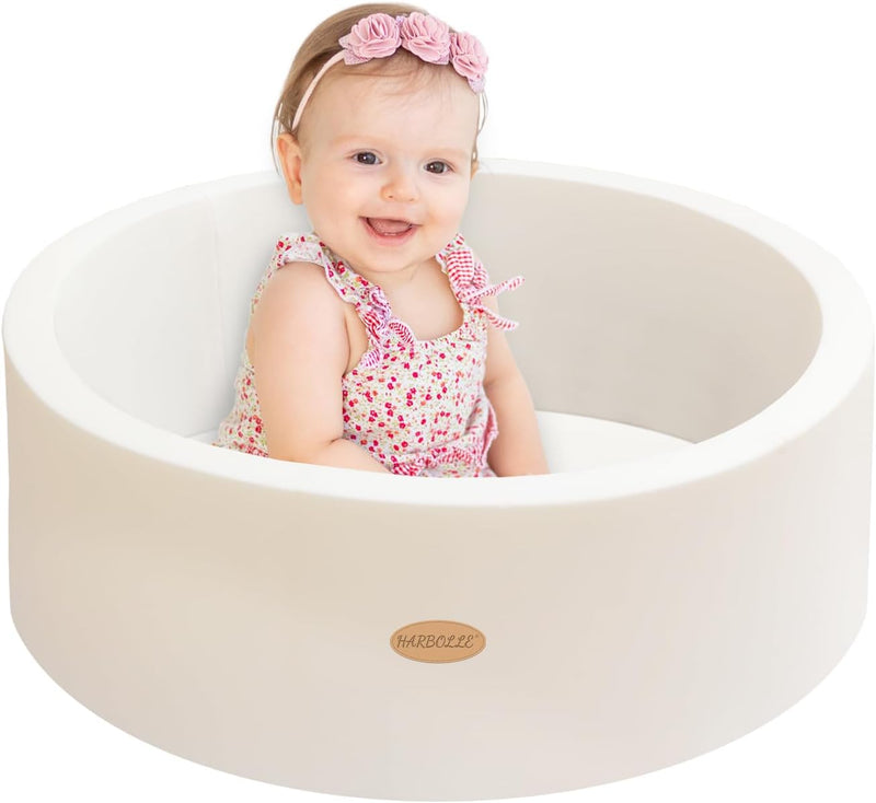 HARBOLLE Baby Foam Ball Pit 35.4" for Toddlers - White / 27.6"(cozy)