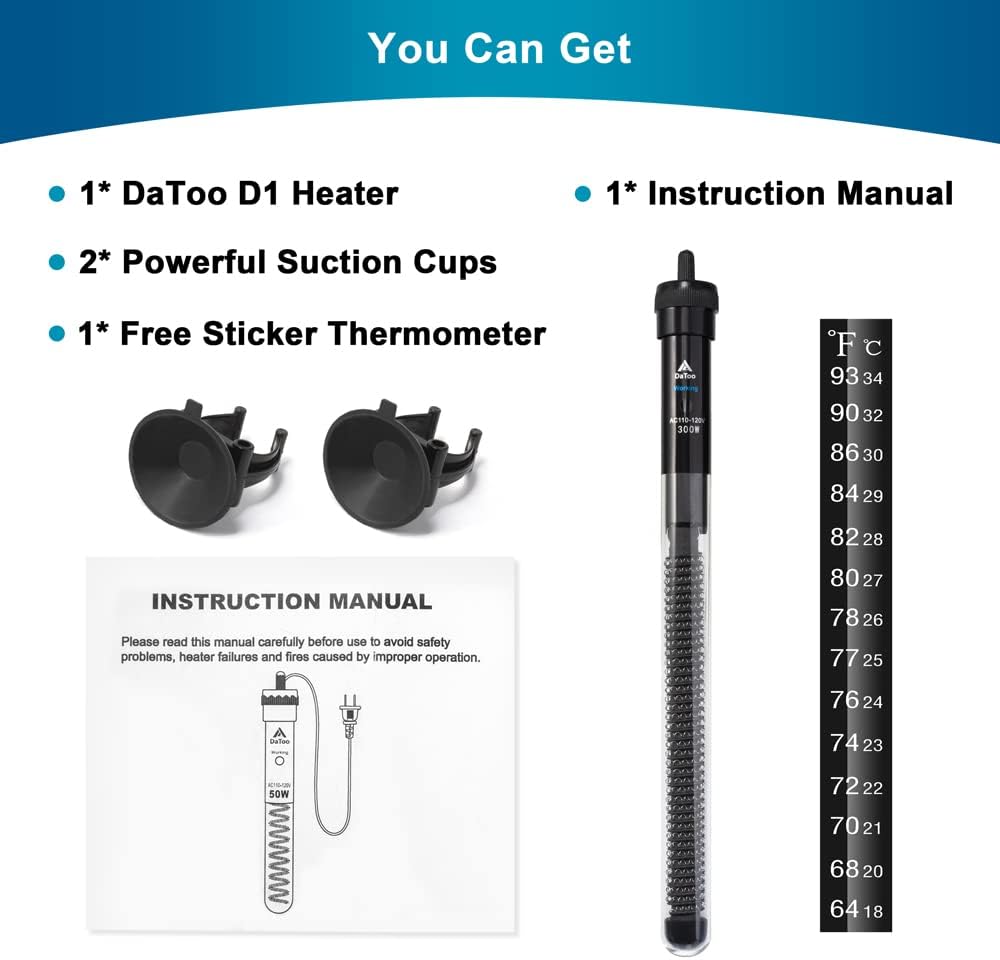DaToo Aquarium Heater Adjustable 50W Submersible Fish Tank Heater - 300Watt - image 4