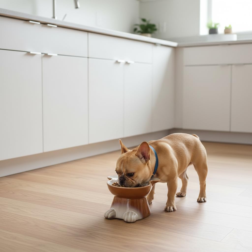 Nihow Elevated Ceramic Dog Bowls: 6.5 Inch Raised Dog Bowl for Food - 8.5 OZ (1 Bowl) / Brown - image 4