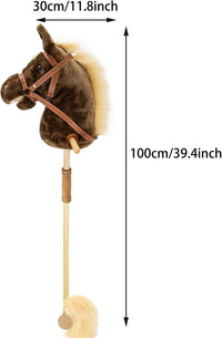 Morytale stick hobby horse, light brown plush pony with reins and wooden wheels - view 7