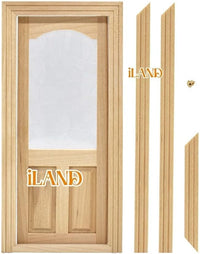 iLAND 1:12 scale unfinished wooden dollhouse door with 3D acrylic windowpane and gold handle - view 12