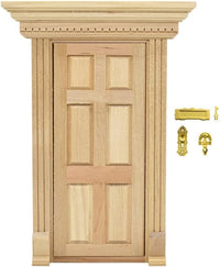 iLAND 1:12 scale unfinished wooden dollhouse door with 3D acrylic windowpane and gold handle - view 15