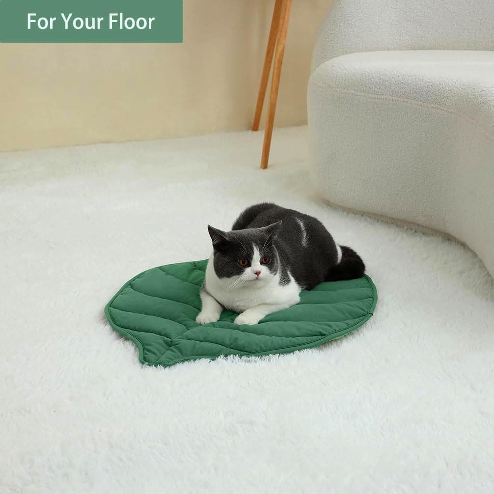 Letalong 30 X 20 Inch Leaf Shaped Cotton Cat Bed Pad - Green-02 - image 4