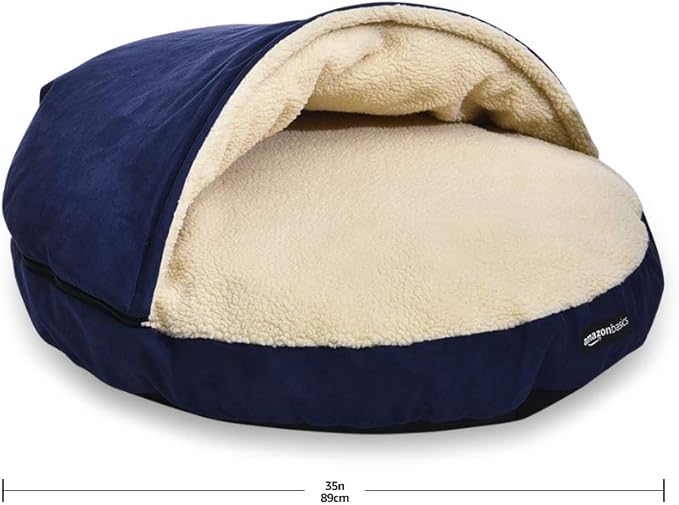 Amazon Basics Pet Cave Bed for Dog, With Removal Nesting Cave Cover, Fits up to 30lbs Pets, 35 x 35 x 13 inches, Blue