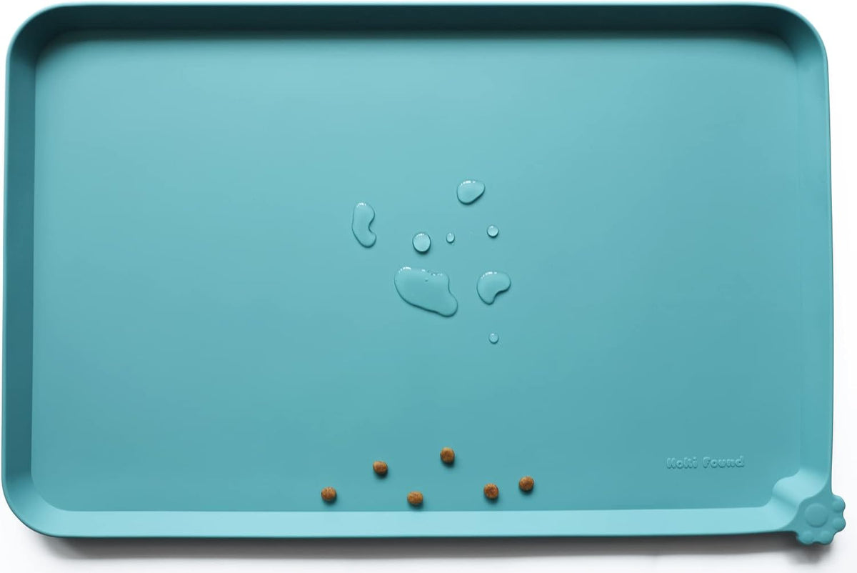 Hoki Found -Waterproof Pet Feeding Mats with High Lips - 22"L x 14"W / Glacier
