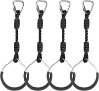 Swing Gymnastic Ring Warrior Obstacle Course Slackline Climb Trapeze - 4 Pack / Black