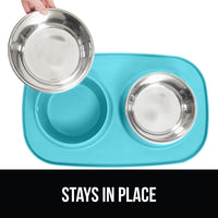 GORILLA GRIP Dog Bowl Set with Feeding Mat - Turquoise / 3 Cup Bowls - image 4