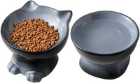 Nihow Ceramic Basic Cat Bowls: 5 Inch Cat Bowl for Food & Water – Essentials for Cats - 6.8 OZ+15.5 OZ / Gray