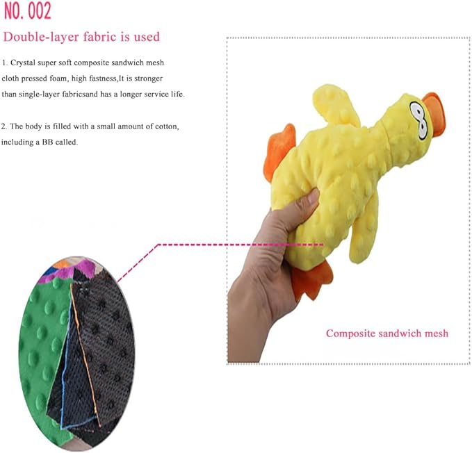 OUANGANC Calming Duck Dog Toy for Aggressive Chewers, Make a Crinkly Crunchy Noise, with Squeaker, 2025 Upgraded Indestructible Puppy Teething Toys, for Small to Medium Dog Breeds (Purple 10.6in)
