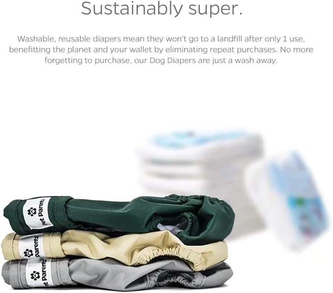 Pet Parents® Washable Dog Diapers (3pack) + Extendrs® of Durable Doggie Diapers, Premium Dog Diapers Female (Large, Spruce)