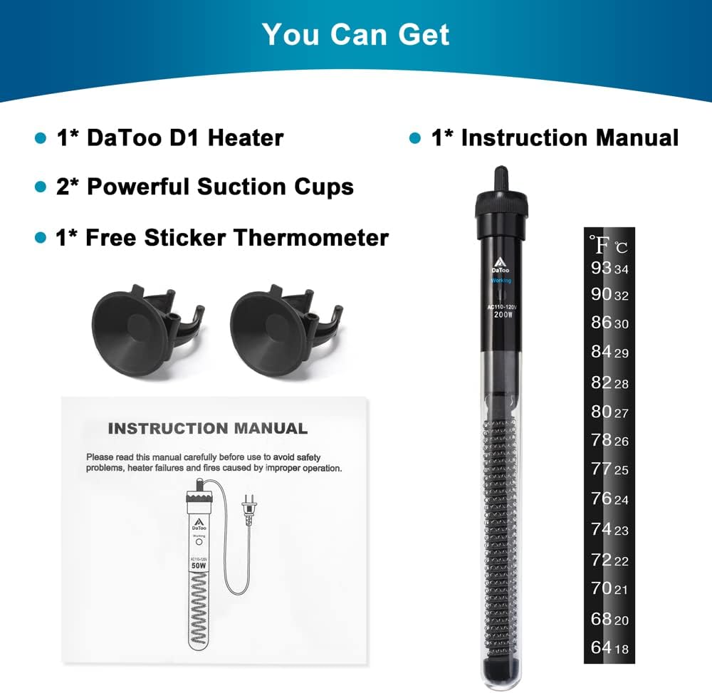 DaToo Aquarium Heater Adjustable 50W Submersible Fish Tank Heater - 200Watt - image 2