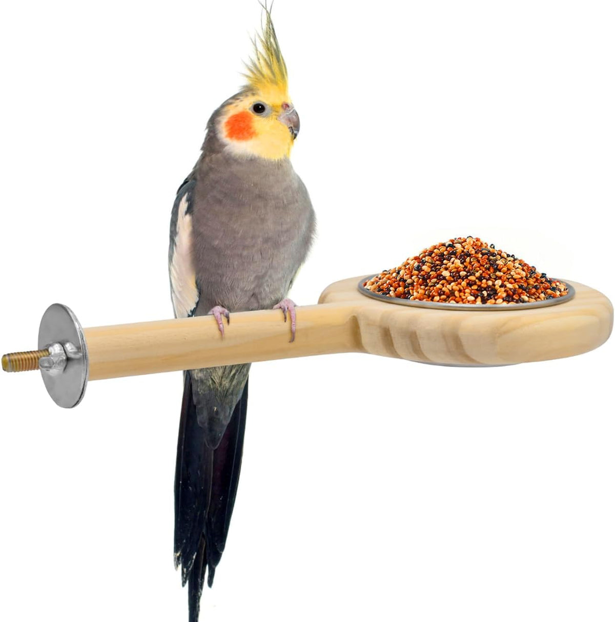 KATUMO Bird Perch Bird Feeding Cup Parrot Wood Perch Stand Toy Bird - L Perch