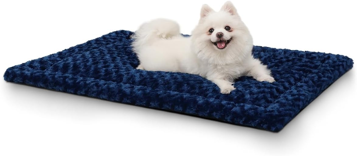 Exsnugy Washable Dog Bed Mat Medium Size Fluffy Pet Crate Pad 36x23 – Essentials for Dogs - Blue / 30.00" x 19.00" x 1.50"