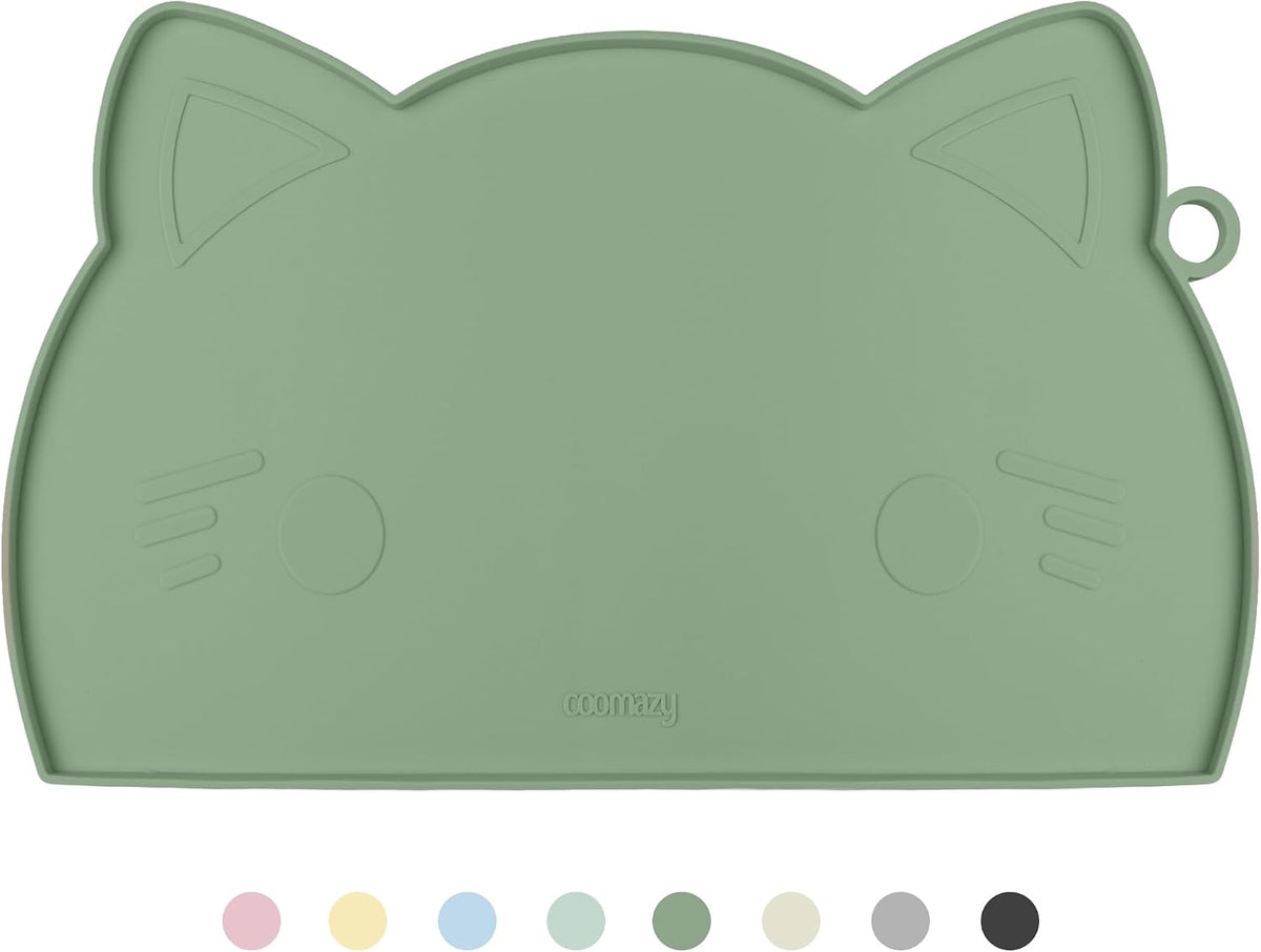 Coomazy Cat Food & Water Mat Thicker Non-Slip Silicone Mat - Avocado / 17.7''L x 10''W