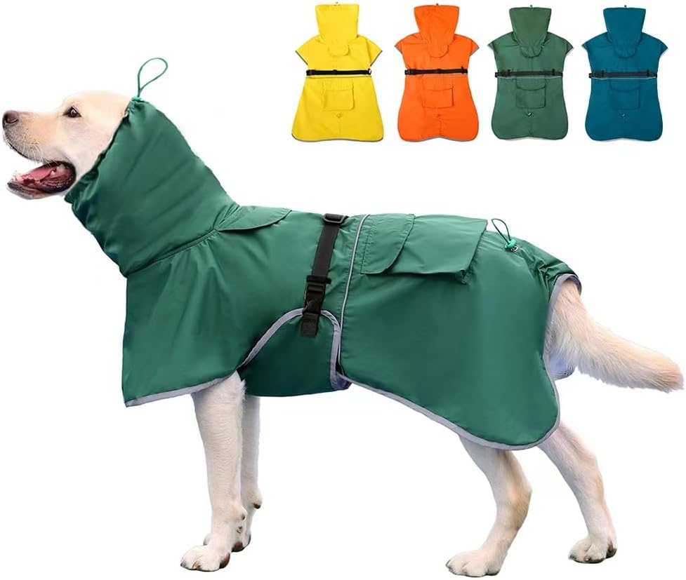 Dog Raincoat Waterproof Adjustable Rain Jacket Small Dogs Green - Green / L-Fit for 10-14 pounds