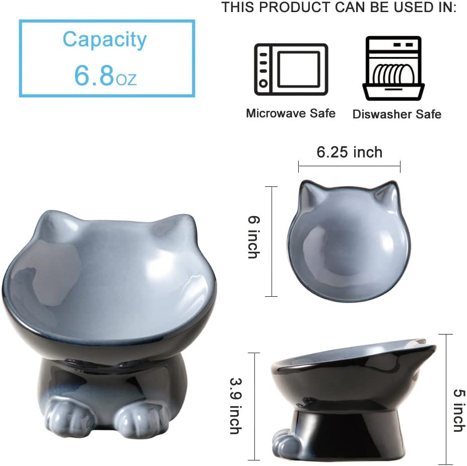Nihow Ceramic Basic Cat Bowls: 5 Inch Cat Bowl for Food & Water – Essentials for Cats - 6.8 OZ / Gray - image 2