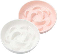 2 Pack Ceramic Cat Slow Feeder Bowl Set, 6.3" Wide - White and Pink