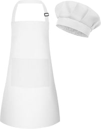 Kids Apron and Chef Hat Set Adjustable Child Art Aprons with 2 - A-white / Large