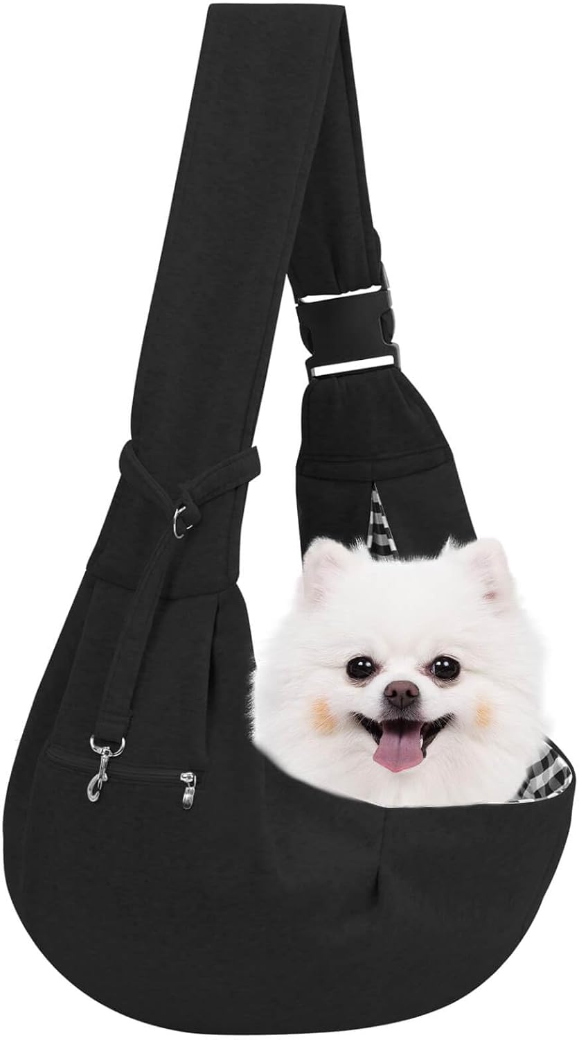 Adjustable Dog Sling Carrier with Pocket - Black
