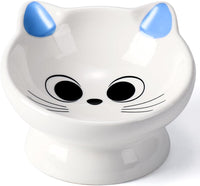 Raised Cat Food Bowl Ceramic 15° Tilted Cat Food Bowls Protect Cat's - Blue Ears / 1