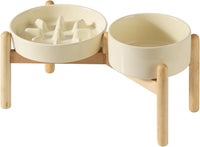 Ceramic Slow Feeder Dog Bowls - Light Yellow / 7.3inch-C+Bowl Set