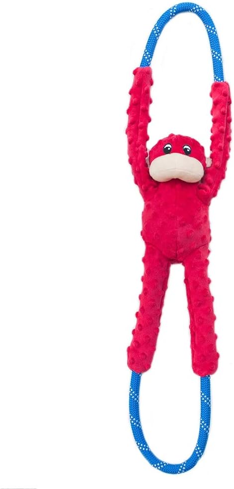 ZippyPaws RopeTugz Durable Dog Pull Rope Toy, Blue Monkey - Red / 28 x 5 x 5 in
