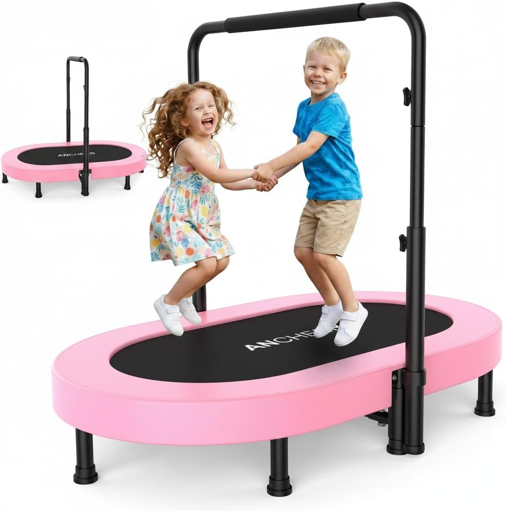 ANCHEER 56" Double Mini Trampoline for Kids - Pink