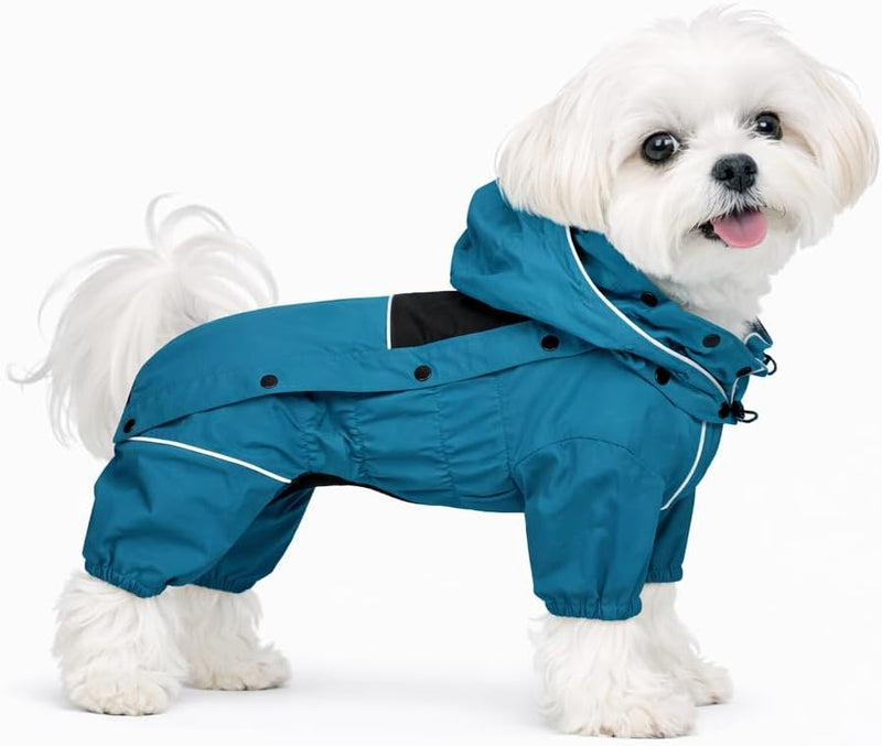LOVELONGLONG Waterproof Dog Raincoat with Removable Hood - Ocean Teal / XS (Back 10.5")