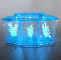 Betta Fish Tank, Adjustable Light Isolation Acrylic Small Aquarium with LED Light, Small Fish Tank Starter Kit, Beta Fish Tank with Water Change Valve for Office Home Room Decor (Blue)