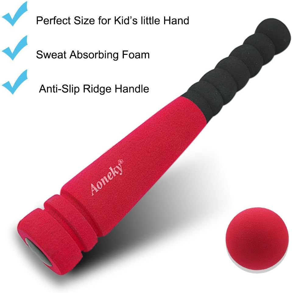 Aoneky 11.8 Inch Mini Foam Baseball Bat and Ball Set for Toddlers 1-3 - 1 Red Bat and 1 Red Ball - image 2