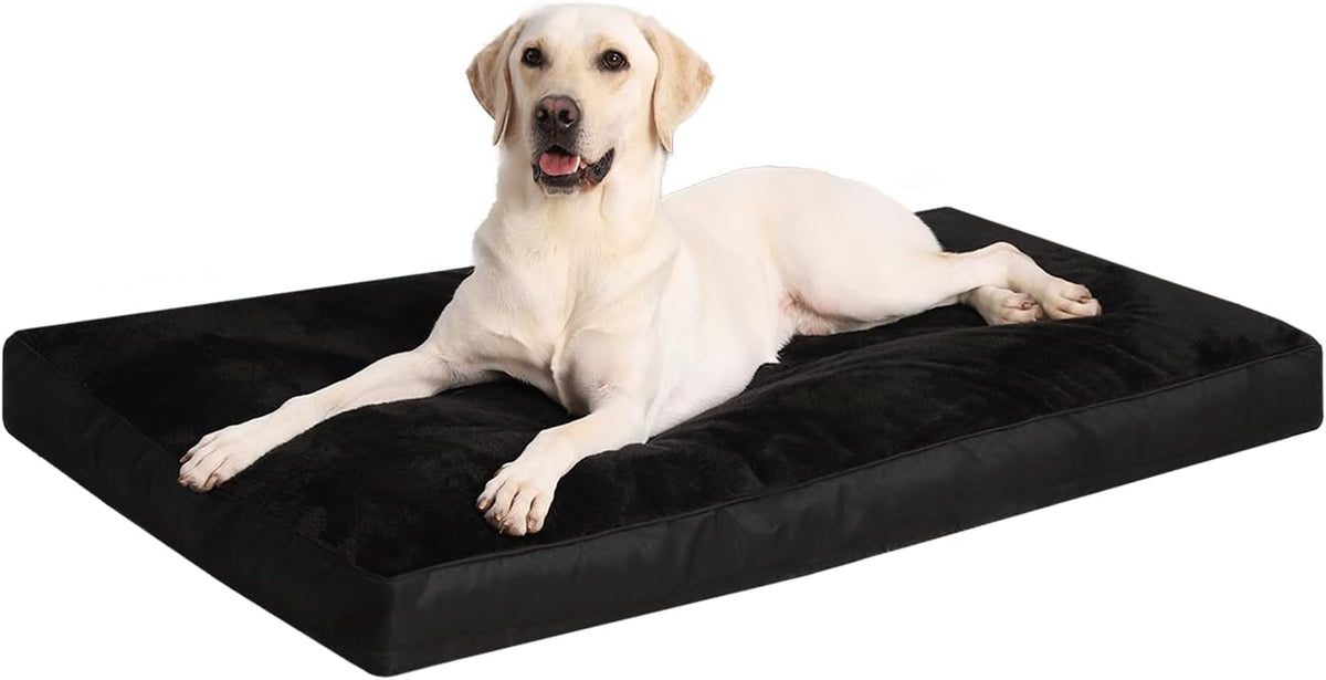 Large Plush Dog Bed for Crate with Washable Cover, 35x22 - 41.0"L x 27.0"W x 3.0"Th / Black