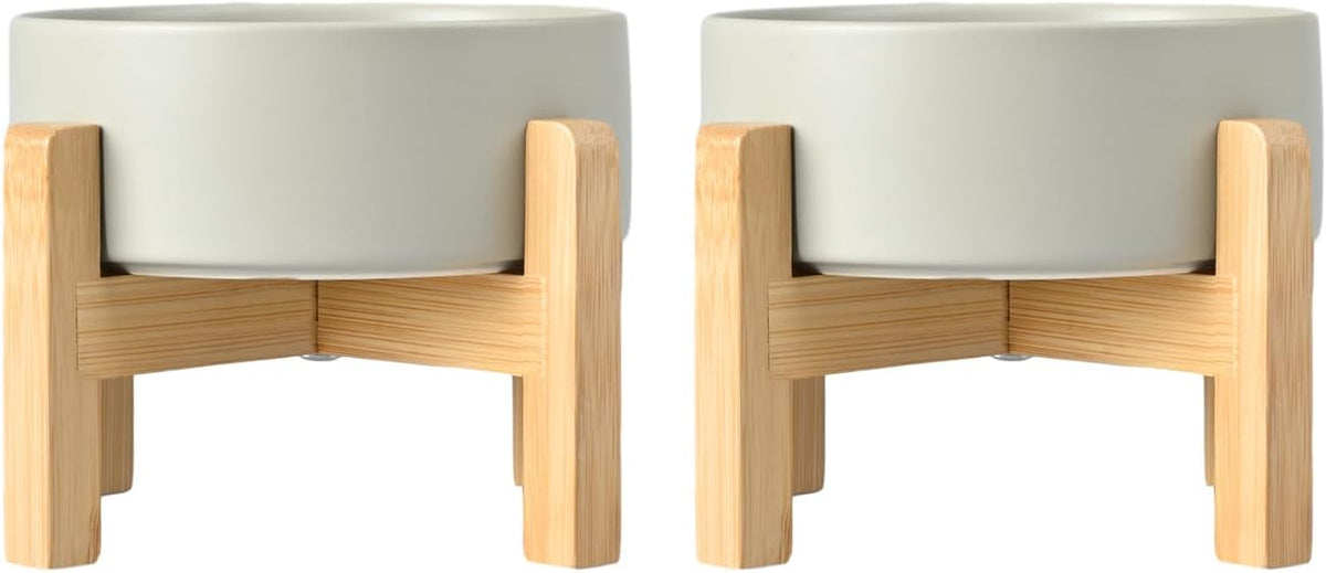 SPUNKYJUNKY Ceramic Elevated Dog Bowls 2 Pack - Medium - 3.6 CUPS*2 / Grey