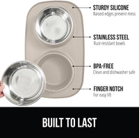GORILLA GRIP Dog Bowl Set with Feeding Mat - Beige / 2 Cup Bowls - image 2