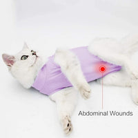 Cat Surgery Recovery Suit Cat Onesie for Cats After Surgery Spay Surgical Abdominal Wound Skin Diseases E-Collar Alternative Wear (Purple-S)