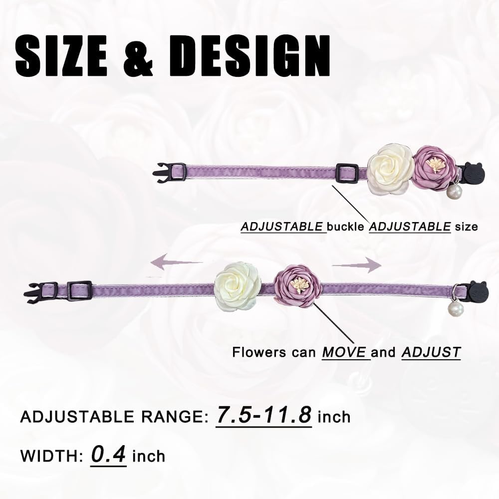 Fupo Cat Collar, Breakaway Adjustable with Bell& Flower - Purple #2 - image 3