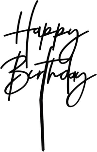 Black acrylic Happy Birthday cake topper on a frosted birthday cake - view 2