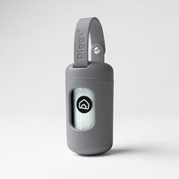 DIGGS Dog Poop Bag Dispenser for Leash - Premium Dog Waste Bag Holder with Easy One-Hand Dispensing (Grey)