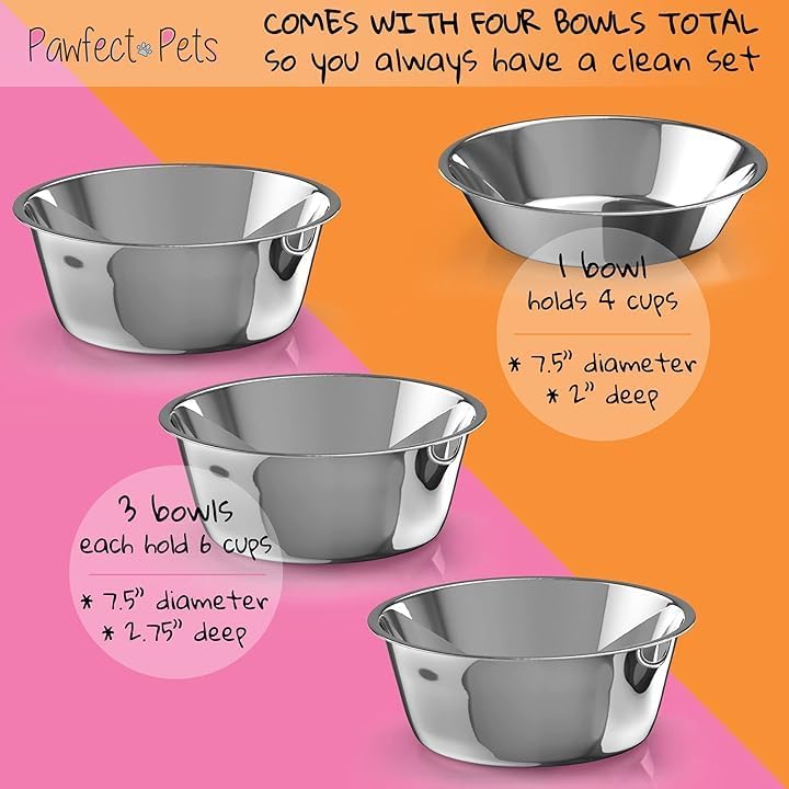 Elevated Dog Bowl Stand - 7" Raised Pet Feeder for Medium Dogs with Four Stainless Steel Bowls. - Bamboo - image 4