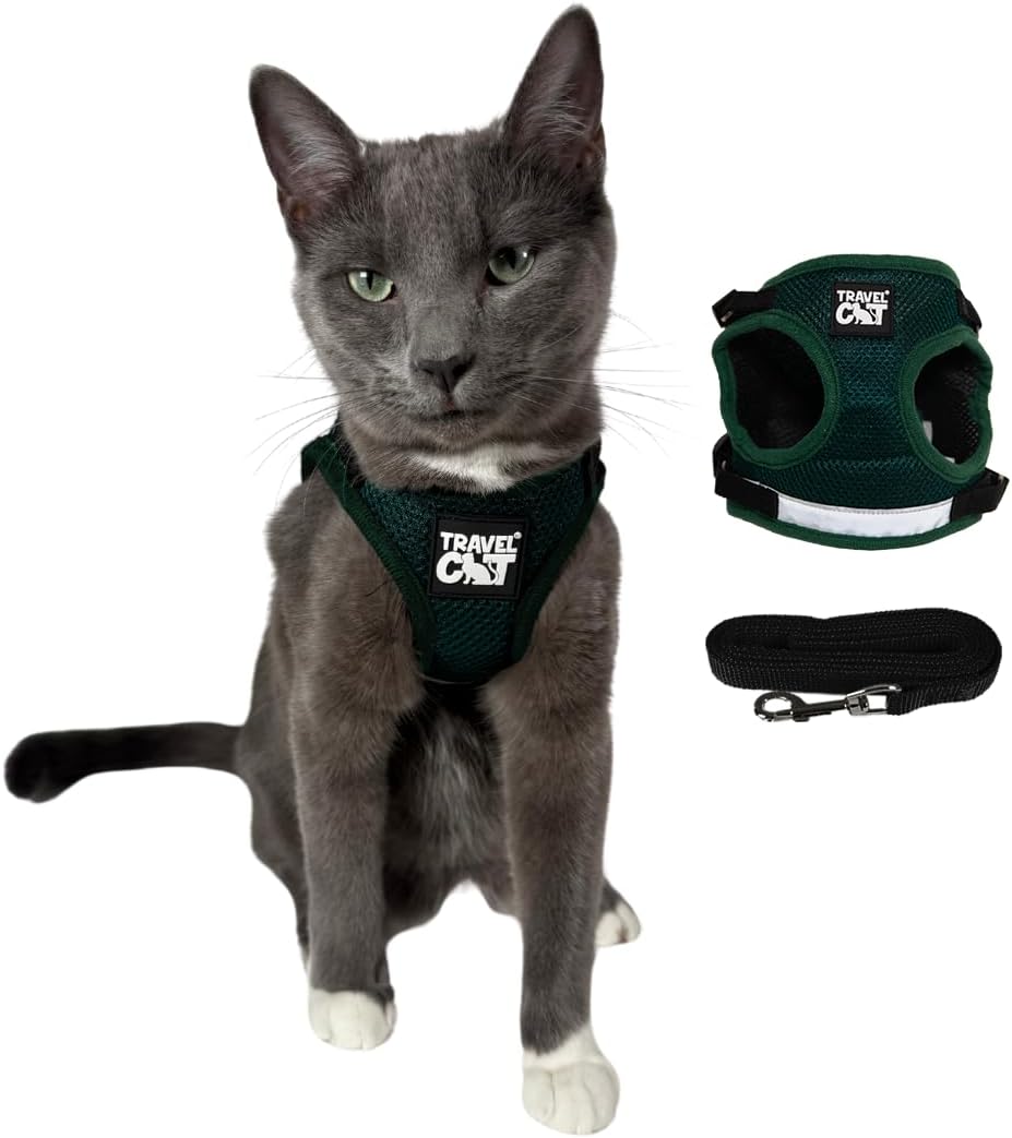 Travel Cat Harness and Leash Set - Medium / Emerald
